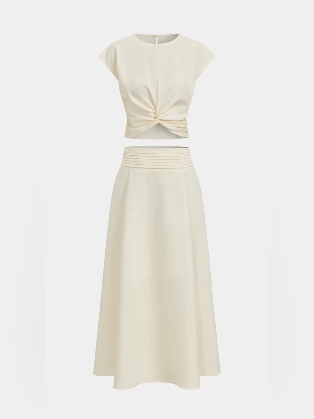 Commense 2 Pc Ivory Midi A-Line Skirt & Top Set